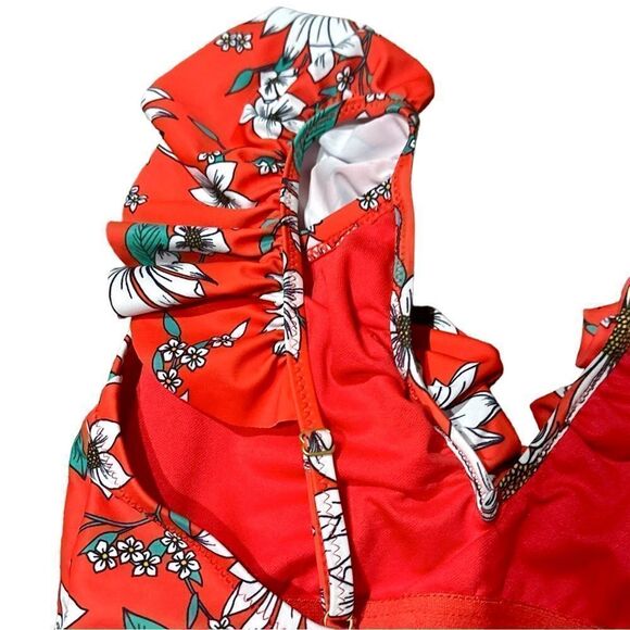 Jessica Simpson swimsuit one piece ruffle salsa red floral Small - Picture 7 of 11
